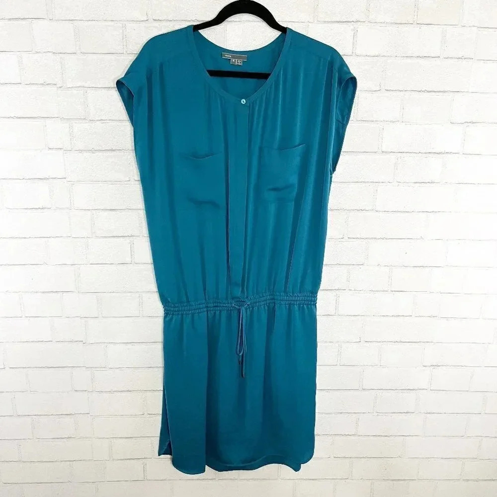 Vince Teal Blue Green Drop Waist Sleeveless Dress with Pockets Women's Medium